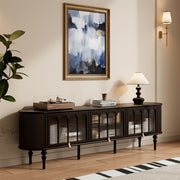Modern Black TV Stand Console Table with Arched Glass Doors